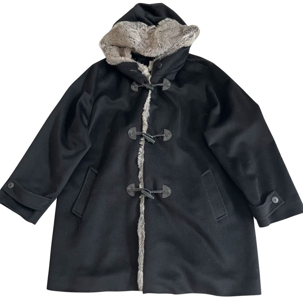 Cinzia Rocca Baby Alpaca Wool Coat Rabbit Fur Hood Toggle Italy Women 16 Luxury